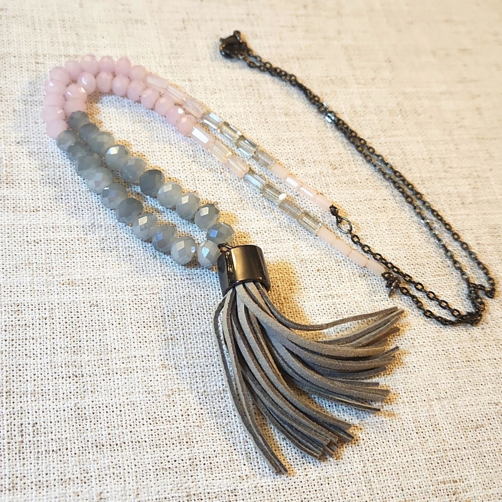 Loft Long Tassel and Bead Pendant-Style Necklace